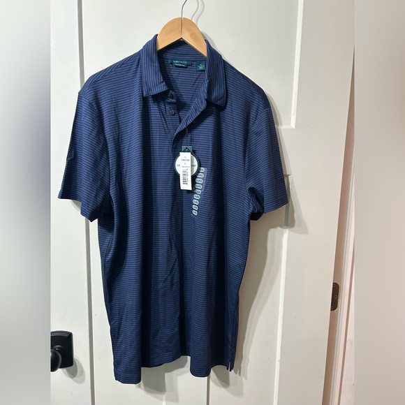 Perry Ellis liquid cotton polo shirt Dark Sapphire Blue Striped XL NWT - Picture 1 of 4